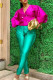 Rose Red Elegant Solid Patchwork V Neck Three Quarter Two Pieces