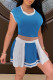 Peacock Blue Fashion Casual Solid Patchwork O Neck Short Sleeve Two Pieces