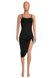 Orange Fashion Sexy Solid Backless Spaghetti Strap Irregular Dress