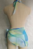 Multicolor Sexy Print Bandage Split Joint Backless Swimwears