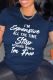 Navy Blue Casual Letter Print Basic O Neck Tops