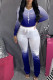 Blue Fashion Casual Gradual Change Print Fold O Neck Long Sleeve Two Pieces