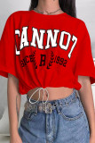 Red Casual Print Patchwork Draw String O Neck T-Shirts