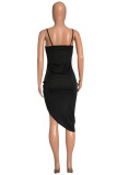 Orange Fashion Sexy Solid Backless Spaghetti Strap Irregular Dress