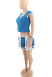 Pale Red Fashion Casual Solid Patchwork O Neck Short Sleeve Two Pieces