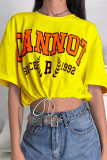 Red Casual Print Patchwork Draw String O Neck T-Shirts