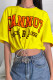 Yellow Casual Print Patchwork Draw String O Neck T-Shirts