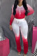 Red Fashion Casual Gradual Change Print Fold O Neck Long Sleeve Two Pieces