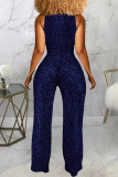 Grey Fashion Casual Solid Basic V Neck Regular Jumpsuits