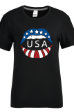 Black Fashion Casual Lips Printed Patchwork Letter O Neck T-Shirts