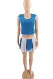 Pale Red Fashion Casual Solid Patchwork O Neck Short Sleeve Two Pieces