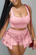 Pink Sexy Solid Flounce Square Collar Sleeveless Two Pieces