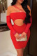 Red Sexy Solid Hollowed Out Patchwork Strapless Pencil Skirt Dresses