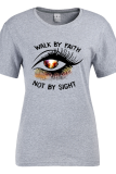 Grey Casual Vacation Print Patchwork O Neck T-Shirts