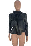 Ink Green Sexy Solid Patchwork Turtleneck Tops