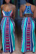Royal Blue Vintage Print Patchwork Spaghetti Strap Sling Dress Dresses