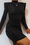 Black Sexy Solid Patchwork Half A Turtleneck Pencil Skirt Dresses