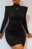 Black Sexy Solid Patchwork Half A Turtleneck Pencil Skirt Dresses