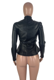 Ink Green Sexy Solid Patchwork Turtleneck Tops