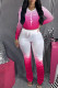 Pink Fashion Casual Gradual Change Print Fold O Neck Long Sleeve Two Pieces