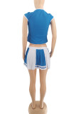 Pale Red Fashion Casual Solid Patchwork O Neck Short Sleeve Two Pieces