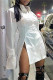 White Fashion Casual Solid Slit Turndown Collar Shirt Dress Dresses