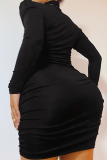 Black Sexy Solid Patchwork Half A Turtleneck Pencil Skirt Dresses