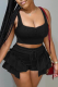 Black Sexy Solid Flounce Square Collar Sleeveless Two Pieces