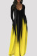 Light Yellow Fashion Casual Print Basic V Neck Long Sleeve Dresses