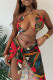 Red Green Sexy Print Patchwork Frenulum Swimwears