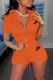 Orange Fashion Casual Print Patchwork Short Sleeve Two Pieces