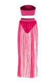 Rose Red Fashion Sexy Solid Backless Swimwears Three-piece Set