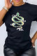 Black Fashion Street Print Patchwork Letter O Neck T-Shirts