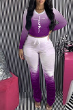 Red Fashion Casual Gradual Change Print Fold O Neck Long Sleeve Two Pieces