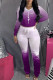 Purple Fashion Casual Gradual Change Print Fold O Neck Long Sleeve Two Pieces