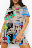 Multicolor Fashion Casual Print Basic O Neck Short Sleeve Dress Dresses