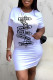 White Fashion Casual Print Letter O Neck One Step Skirt Dresses