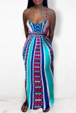 Orange Vintage Print Patchwork Spaghetti Strap Sling Dress Dresses