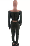 Grey Fashion Casual Solid Basic Off the Shoulder Long Sleeve Two Pieces