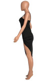 Orange Fashion Sexy Solid Backless Spaghetti Strap Irregular Dress