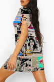 Multicolor Fashion Casual Print Basic O Neck Short Sleeve Dress Dresses