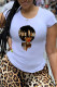 White Fashion Vintage Print Patchwork O Neck T-Shirts