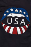 Black Fashion Casual Lips Printed Patchwork Letter O Neck T-Shirts