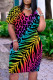 Multicolor Fashion Casual Print Basic V Neck Short Sleeve Dress Dresses