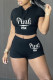 Black Fashion Casual Letter Print Basic Hooded Collar Short Sleeve Two Pieces