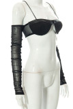Black Sexy Solid Patchwork See-through Halter Tops
