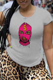 White Fashion Street Print Patchwork O Neck T-Shirts