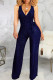 Royal Blue Fashion Casual Solid Basic V Neck Regular Jumpsuits