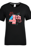 Black Casual Simplicity Print Patchwork Letter O Neck T-Shirts