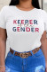 White Casual Print Patchwork Letter O Neck T-Shirts
